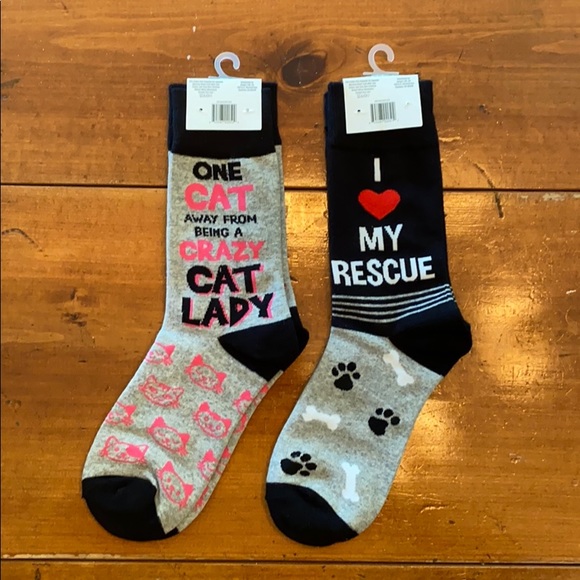 2 PAIR FUN SOCKS |  CRAZY CAT LADY |  ❤️ MY RESCUE - Picture 4 of 9